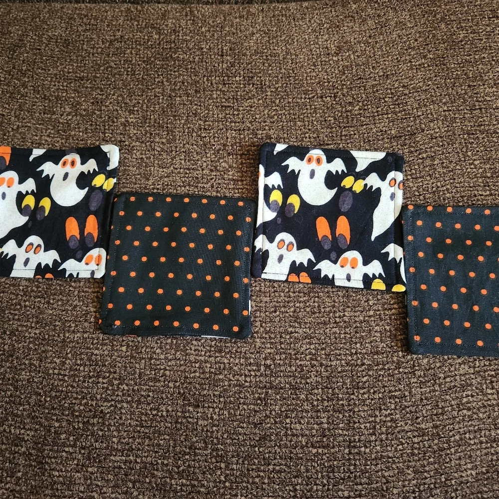 Halloween Coasters Set Of 4 Ghosts Black White Orange New